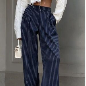 Commense Pinstripe Pleated Wide-Leg Pants Sz. S